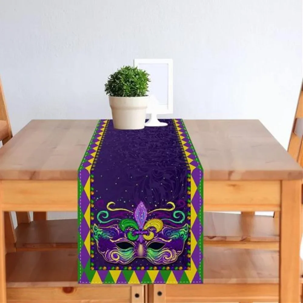 Mardi Gras Table Runner Fleur De Lis Decor Mask Party Dining Decorative Cloth